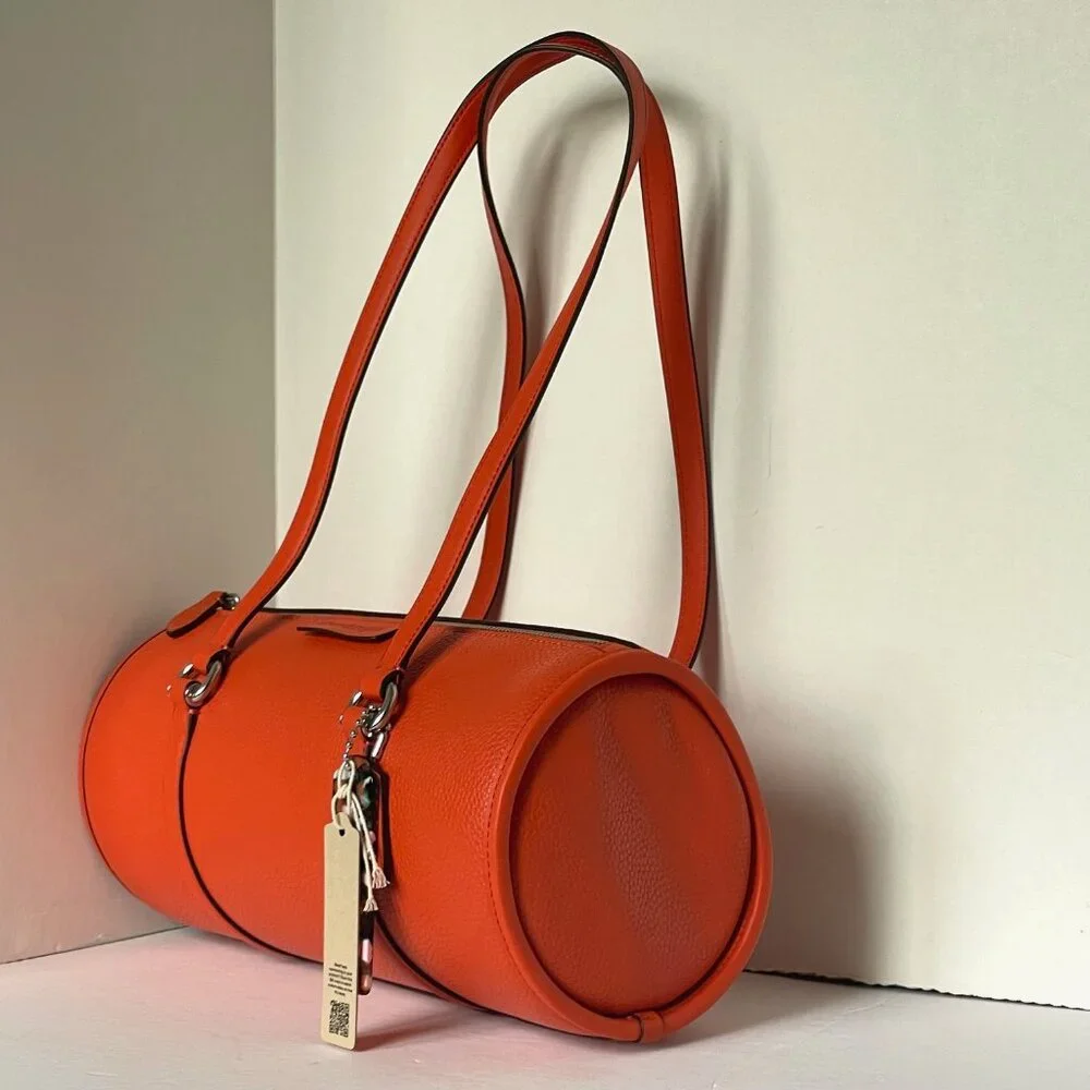 Coach Barrel Shoulder Bag Coachtopia Leather CT382 Medium Top Zip Sun Orange - Picture 3 of 10